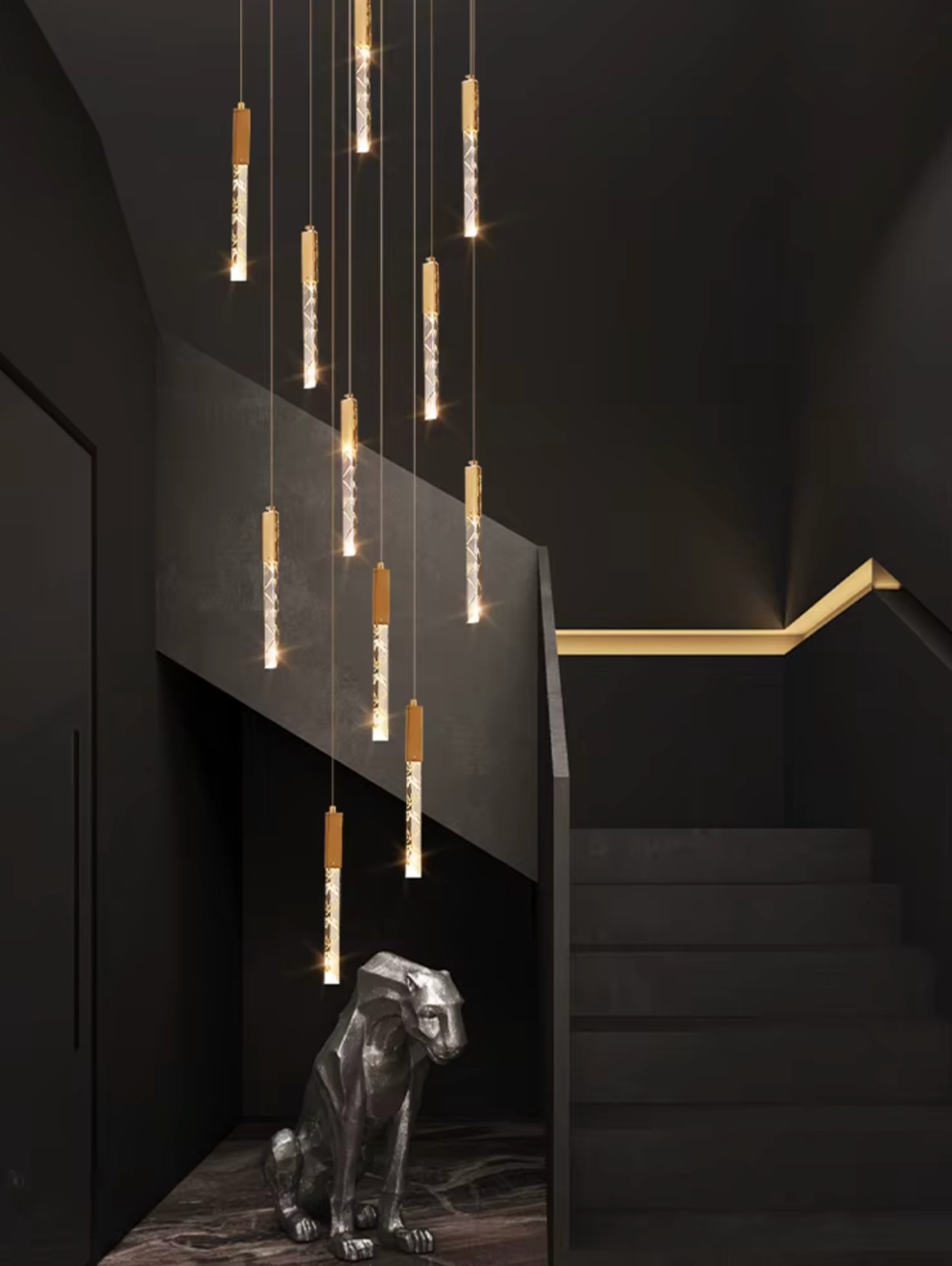 Gold detailed sleek staircase pendant 