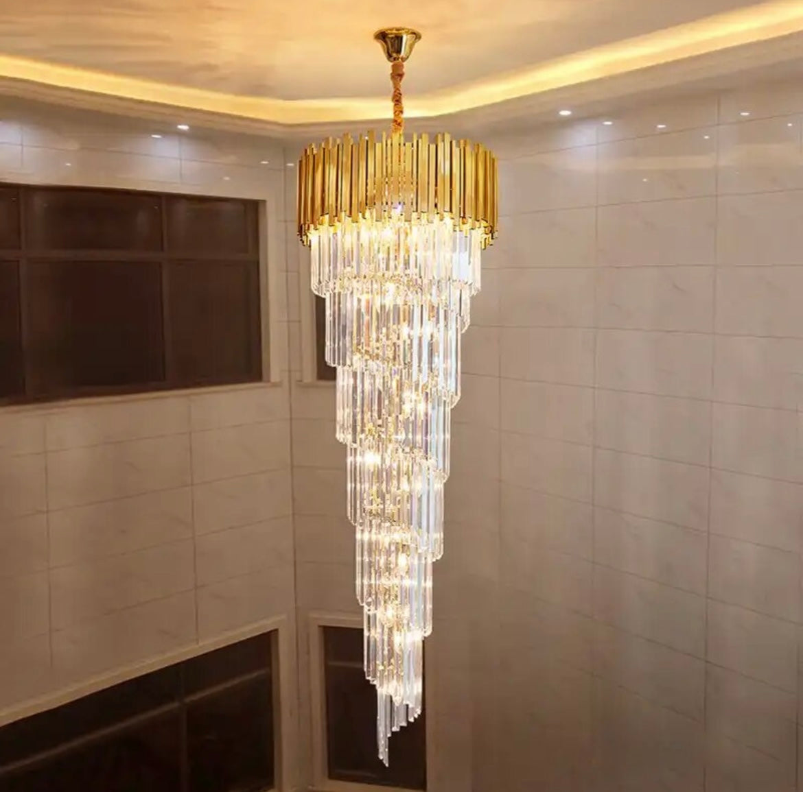 gold & crystal spiral chandelier​ for hallway