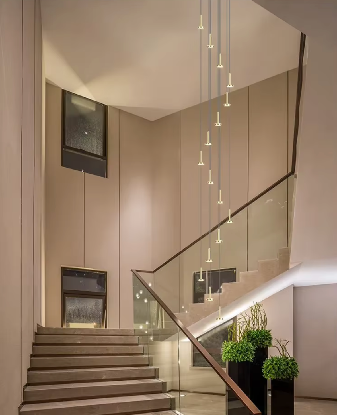 Long drop stairwell lighting uk