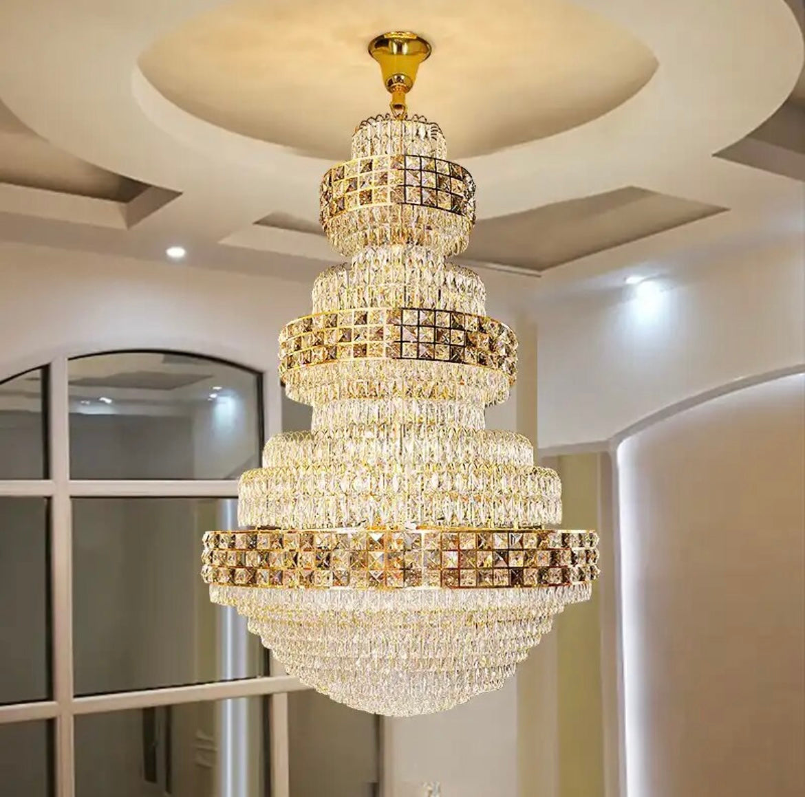 gold three tier crystal chandelier