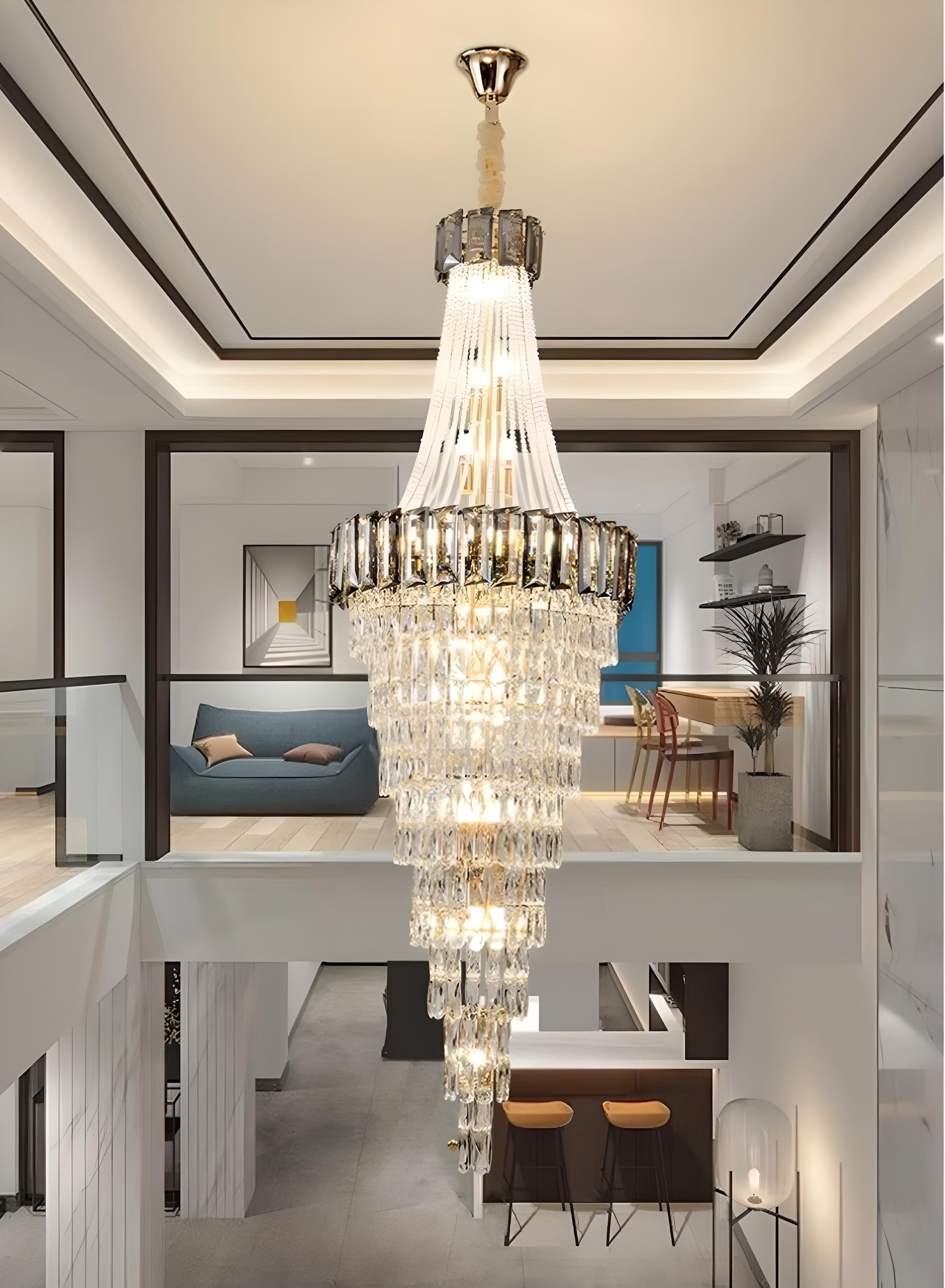 Two-tier crystal chandelier with luxury lighting